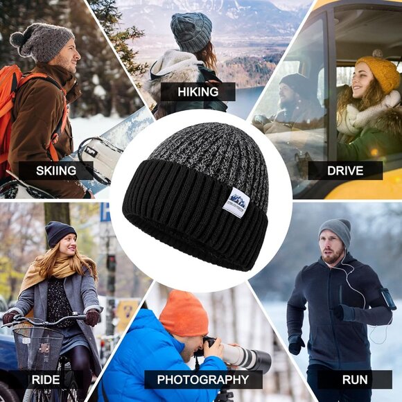 Mens Fleece Lined Winter Knit Beanie Hat Warm Soft Snug Fit for Cold Weather - Picture 6 of 6